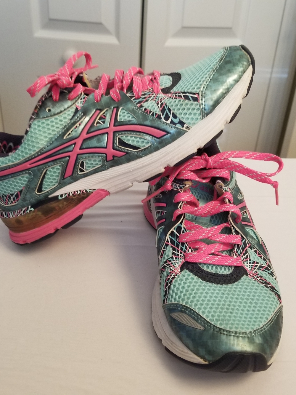 ASICS Gel Preleus Running Shoes Womens 7.5 Aqua Blue Pink Athletic T480N